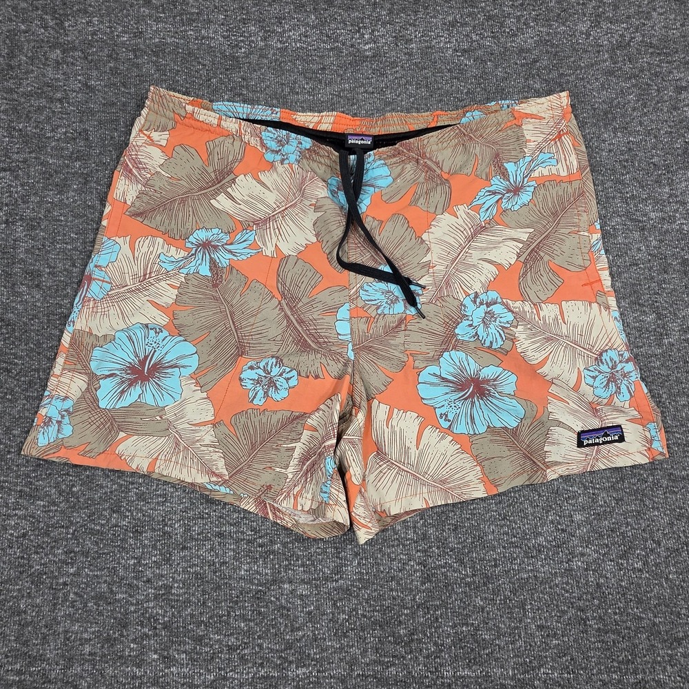 Patagonia Baggies Shorts Mens Size Small Orange Floral Hawaiian Mesh Lined Nylon